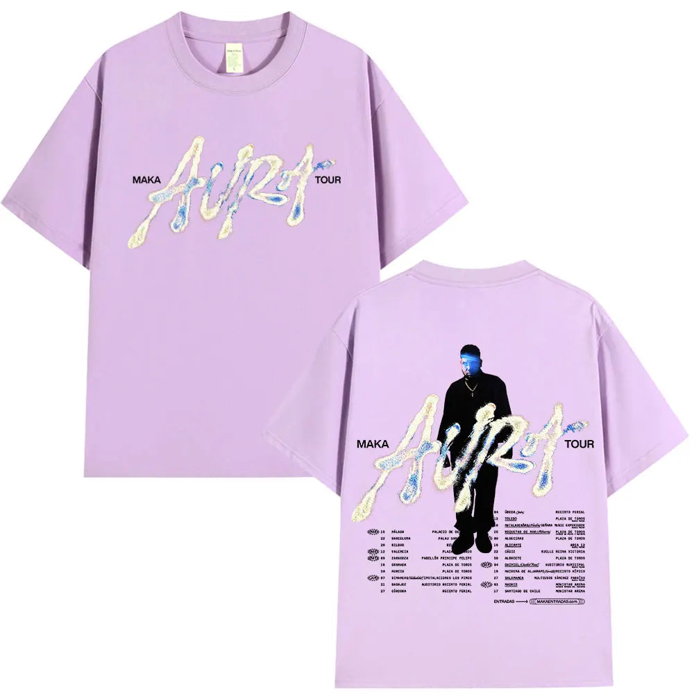 Rappeur Maka 2025 Aura Tour Merch T-shirts hommes femmes mode Vintage T-shirt décontracté coton col rond manches courtes T-shirt Streetwear