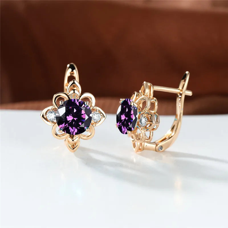 Boucles d'oreilles clip Boho Blue Stone Flower pour femme, document doré, petit cadeau de bijoux de mariage rond