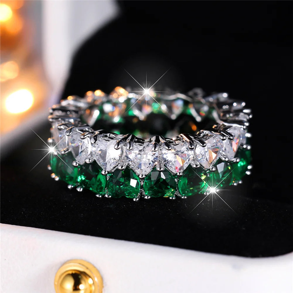 Bague de Luxe en Forme de Cœur pour Femme, Blanc, Vert, Rouge, Vintage, en Argent, pour Document de Mariage, pour Patients