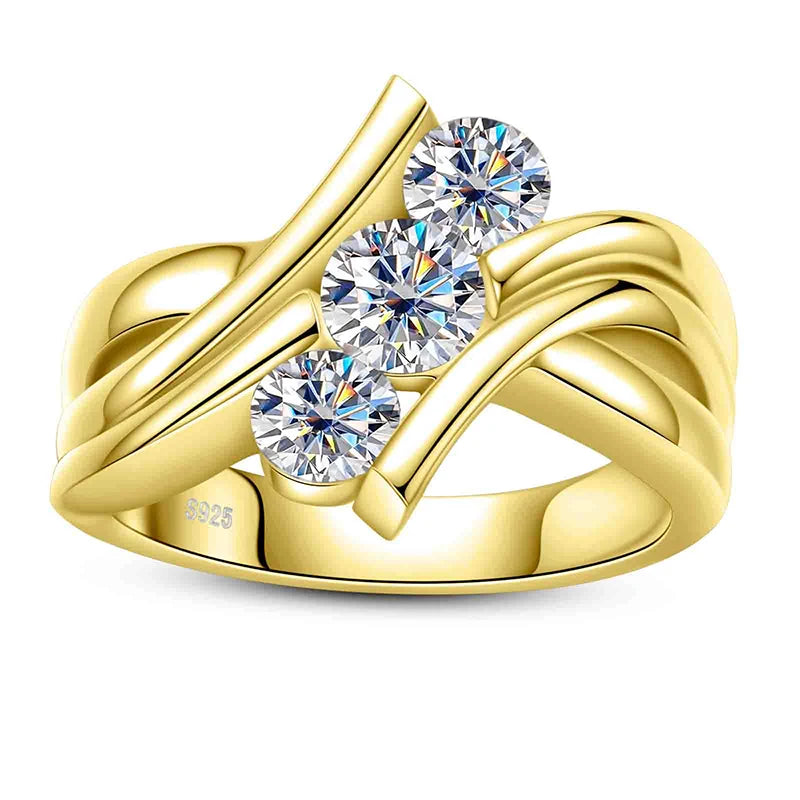 Bague Moissanite en argent regardé 925 pour femme, bijoux de fiançailles, document jaune, 3 charbons, 2 carats