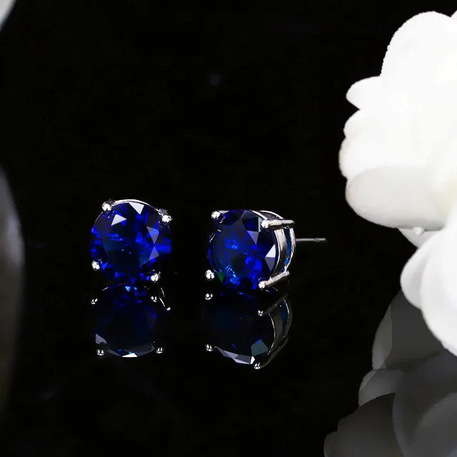 Boucles d'oreilles rondes en cristal rouge vert pour femmes et hommes, bijoux de mariage, arc-en-ciel mystique, feu, bleu, vert, Zircon, Double boucles d'oreilles