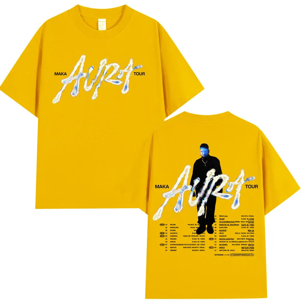 Rappeur Maka 2025 Aura Tour Merch T-shirts hommes femmes mode Vintage T-shirt décontracté coton col rond manches courtes T-shirt Streetwear
