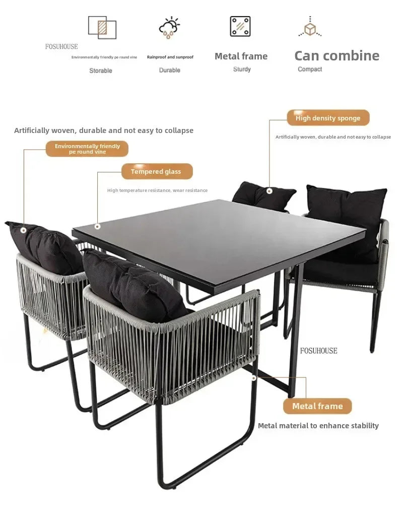 Ensembles de Table et de chaises d'extérieur en rotin PE, Table et chaise de loisirs pour cour, ensemble de meubles de jardin, balcon, meubles de Villa de jardin BB