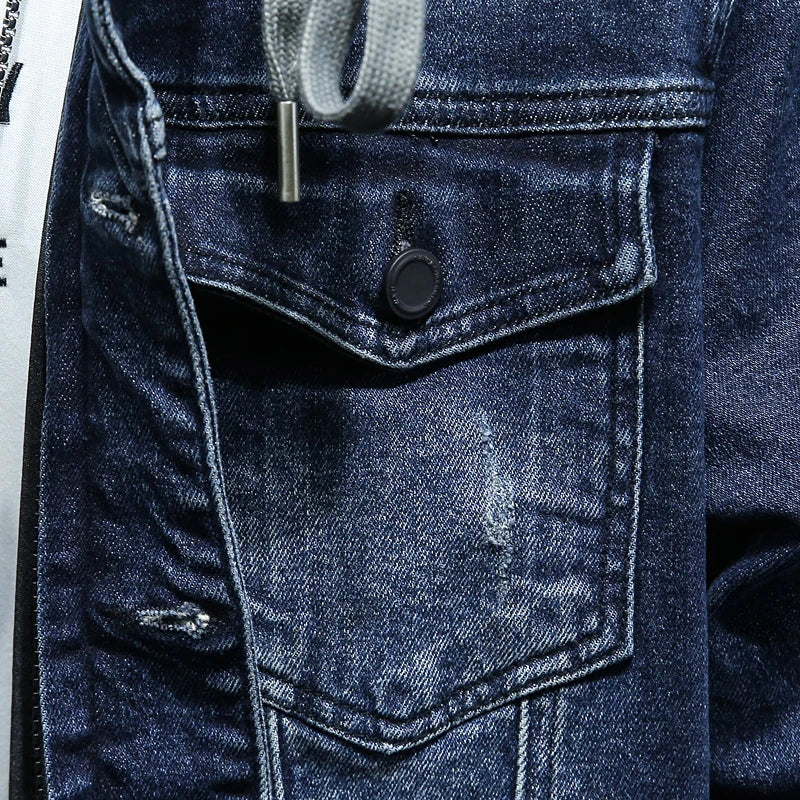 Veste en denim homme WTHINLEE – Hiver, capuche et doublure chaude