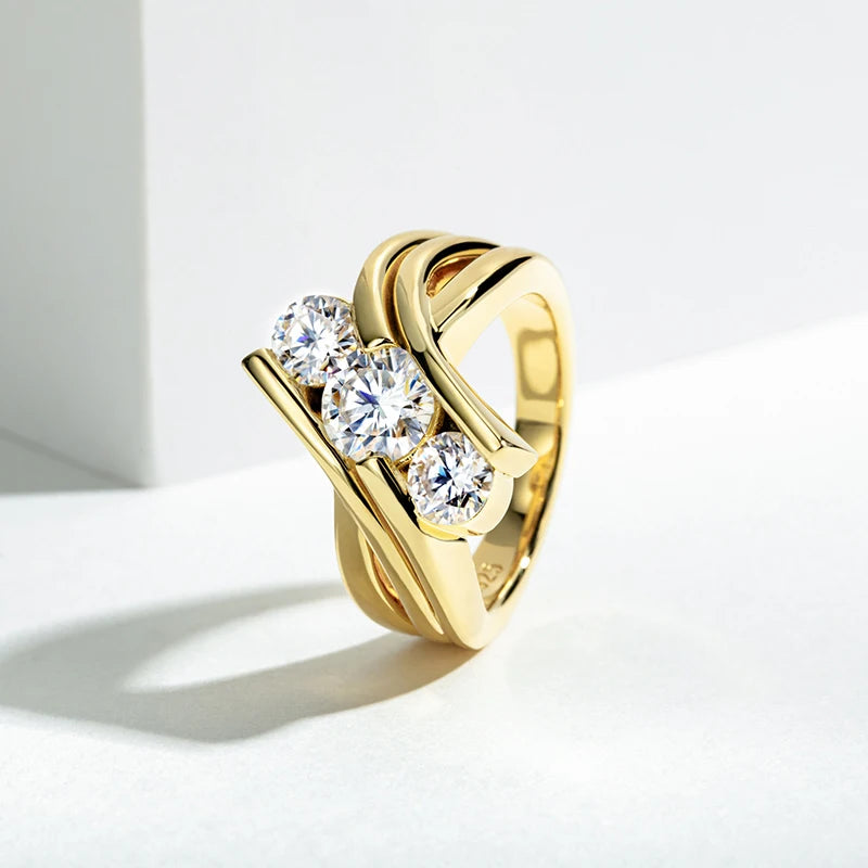 Bague Moissanite en argent regardé 925 pour femme, bijoux de fiançailles, document jaune, 3 charbons, 2 carats