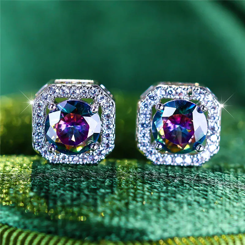 Boho-Boucles d'oreilles rondes violettes en pierre pour femme, bijoux de mariage, mignon document en argent, été