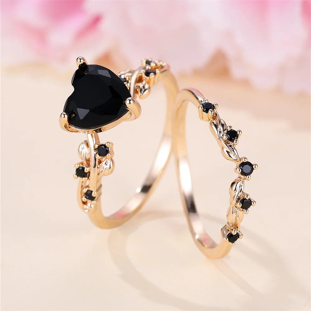 Ensemble de bagues en forme de cœur pour femmes, bleu Royal, vert, noir, rouge, couleur or Rose, Zircon blanc, bandes de mariage, bijoux pour la fête des mères