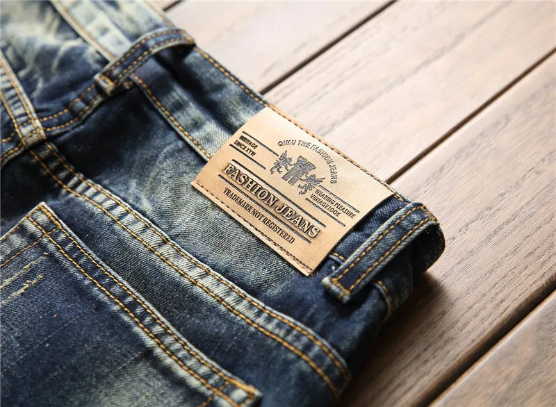 Men Jeans Streetwear Ripped Denim Pants Trend Trousers Hole Ruined Casual Biker Destroyed Regular Straight