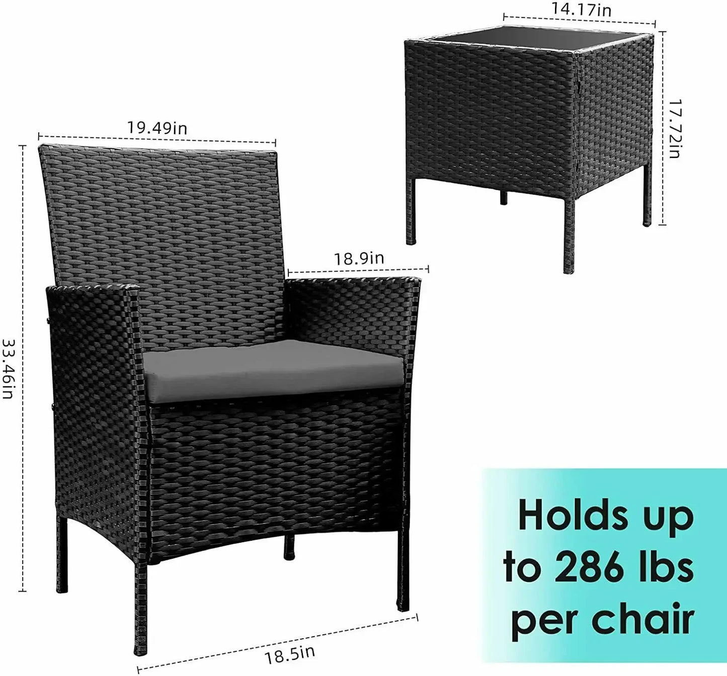 WUNICEF-Ensemble de canapé et bistrot de conversation en rotin, meubles d'extérieur, baume de jardin, table basse et 2 chaises, 3 pièces