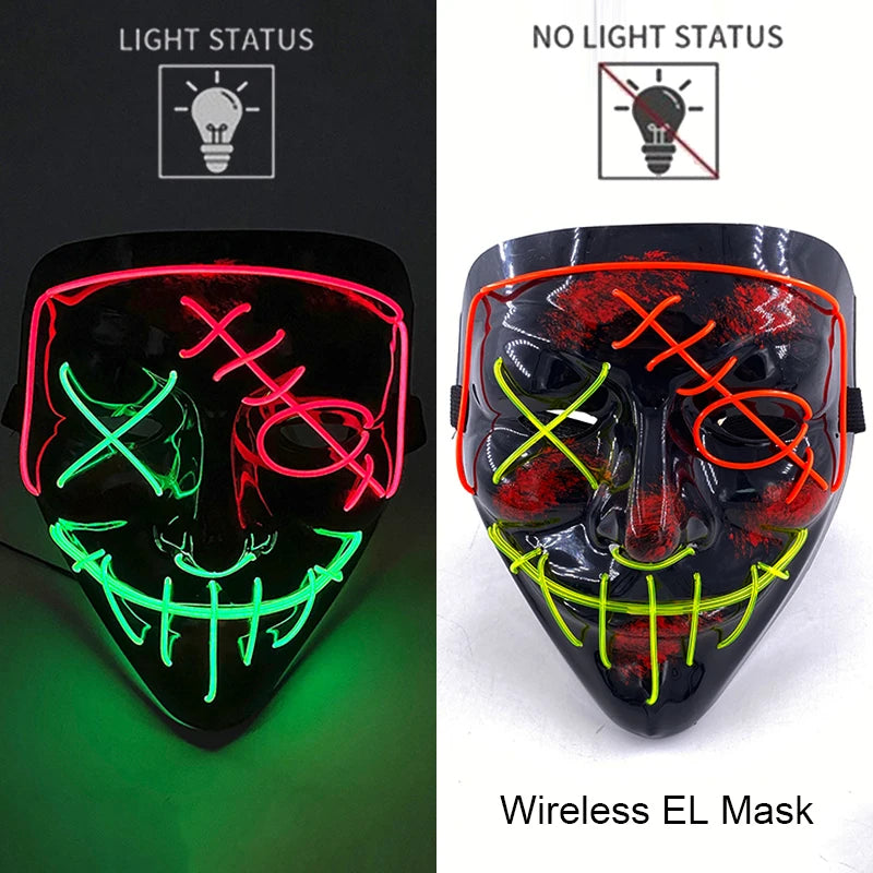 Masque Néon Lumineux EL – Halloween, Cosplay et Purge Effrayant pour Adultes