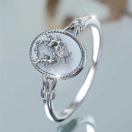 ChimFemale-Bague de Cuir oral elu Ovale en Pierre d'Émail Blanc pour Femme, Vintage, Or, Argent, Bijoux de Mariage, Cadeau