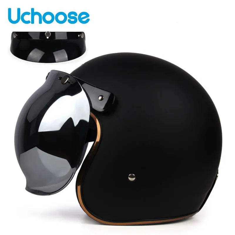 Casque de Moto Rétro Certifié DOT pour Homme, Protection à Visage Ouvert à 73 °, Accessoires pour Harley