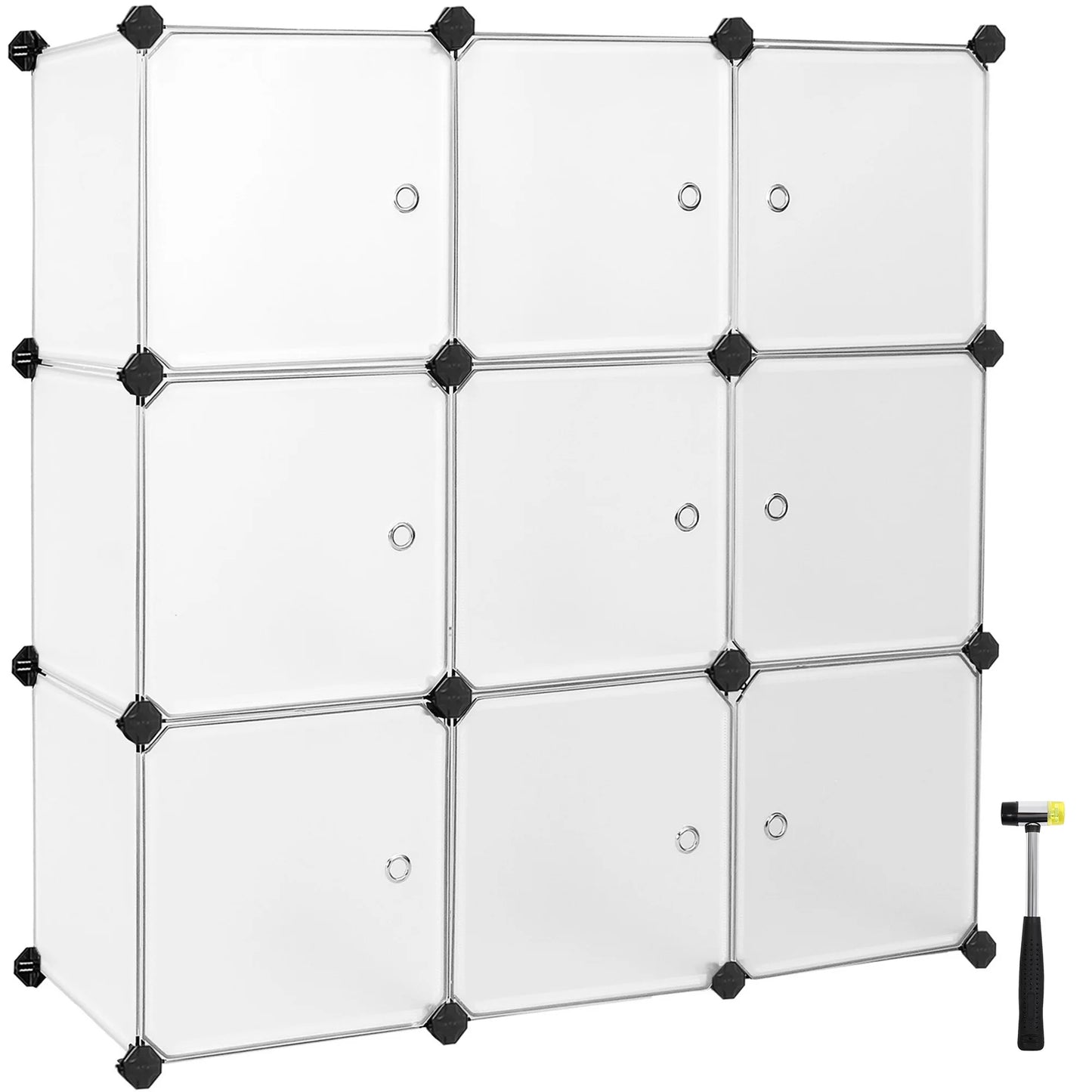 SONGMICS Meuble de Rangement Modulable, 9 Cubes, Étagère en Plastique, avec Portes, pour Vêtements, Chaussures, Livres, Assemblage Facile
