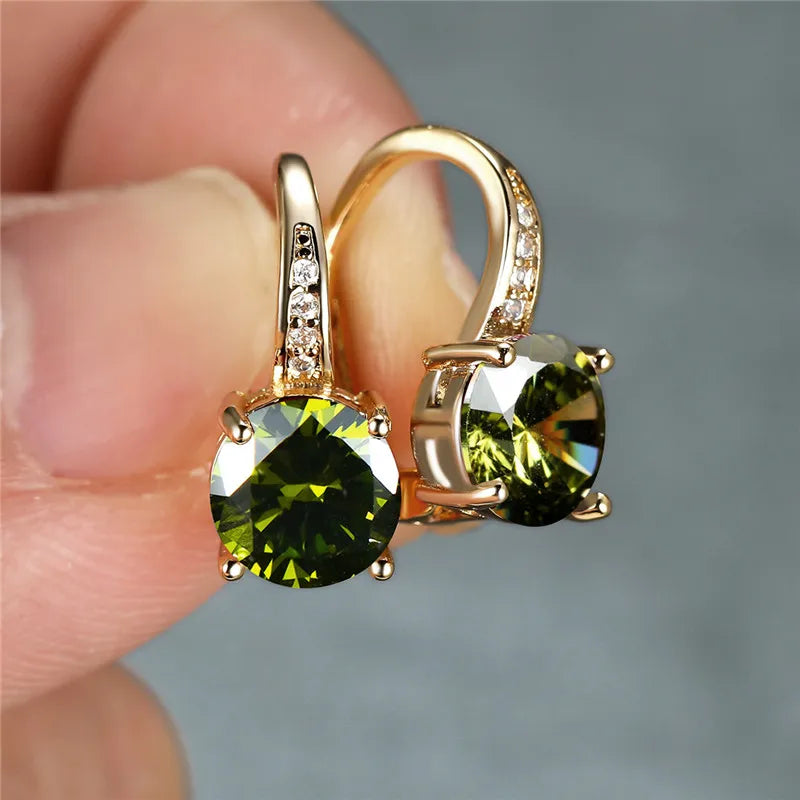 Boucles d'oreilles à clip rondes classiques pour femmes, bijoux de mariage en pierre de cristal arc-en-ciel mystique, document doré délicat