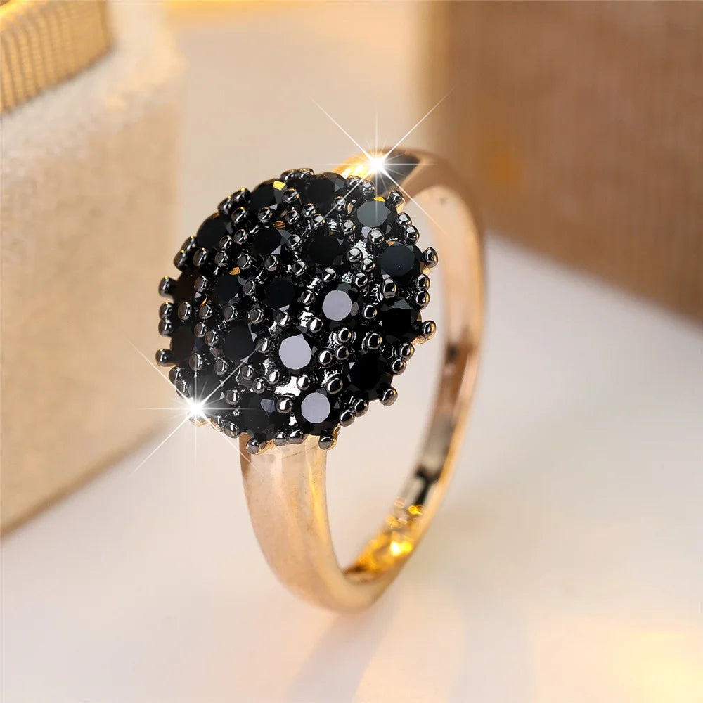 Femme mignon blanc noir Zircon pierre couleur or bijoux de mariage promesse bagues de fiançailles pour les femmes