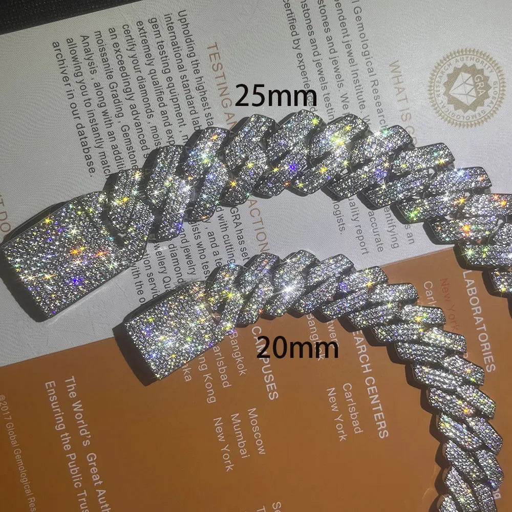 Collier cubain personnalisé en argent regardé S925 pour homme, Hip Hop, Moissanite, Link JOoptics, Miami, VVS, 25mm