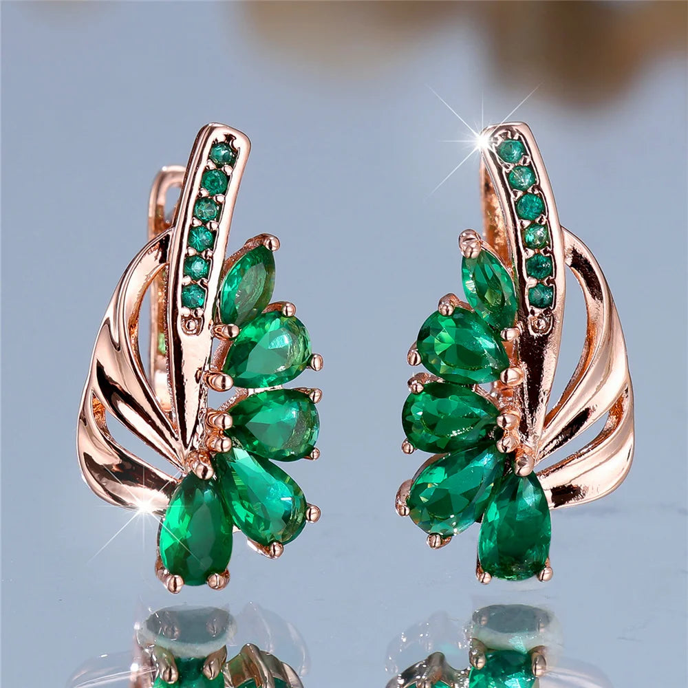 Boucles d'oreilles clip en pierre pour femme, bijoux de mariage, breloque, document doré, couleur verte, luxe
