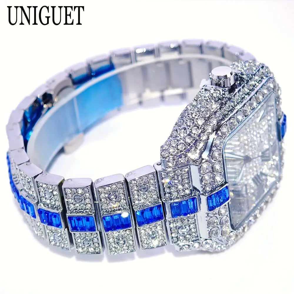Montres de luxe en diamant rouge pour hommes, marque ummy GUET, Hip Hop, glacé, bling, bijoux, montre-bracelet, mode, étanche, horloges à quartz carrées