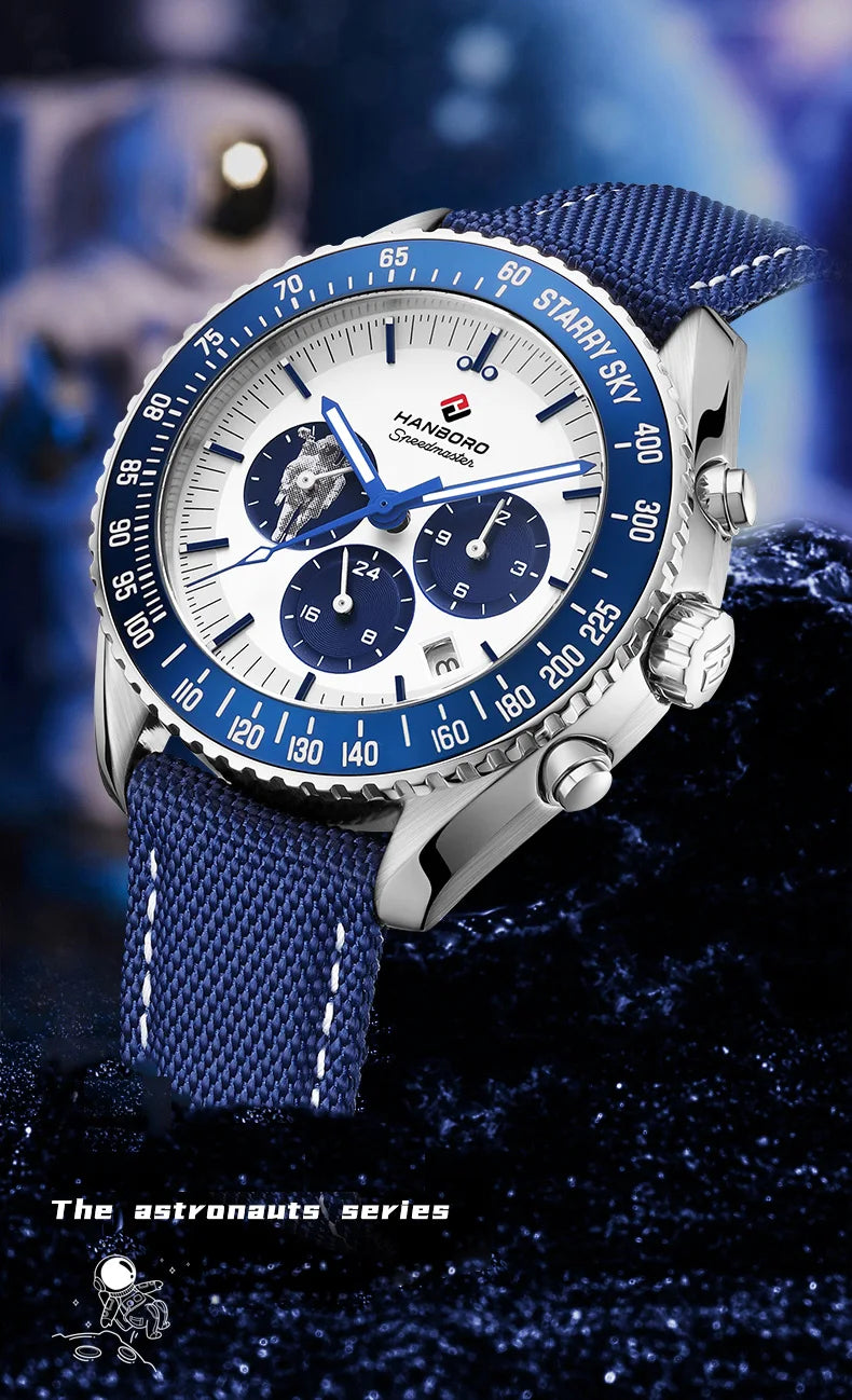 HANBORO Herren-Automatikuhr, Luxusuhren, Militär, mechanische Armbanduhr, 50 m wasserdicht, Nylonarmband, Monat, Woche, Datum, 24 Stunden