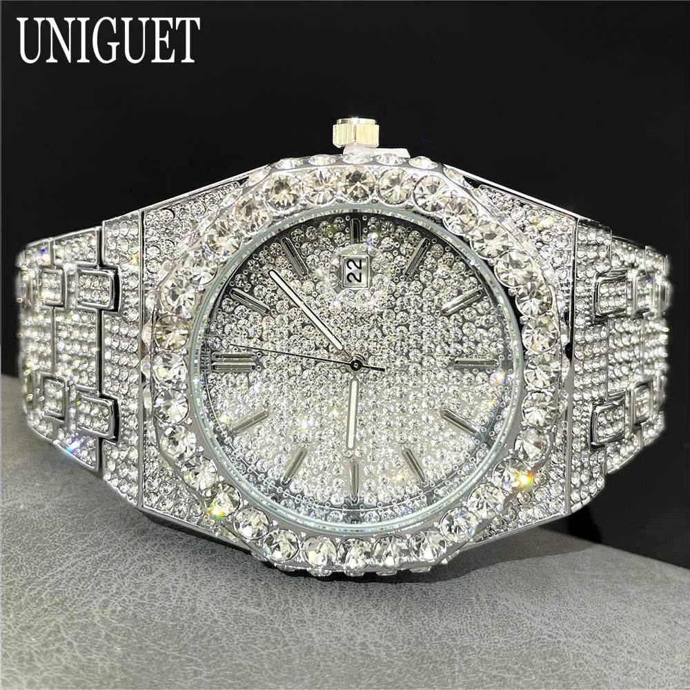 💎 Montre Homme UNIGUET DA04 – Édition Silver Iced Out Luxe & Hip Hop