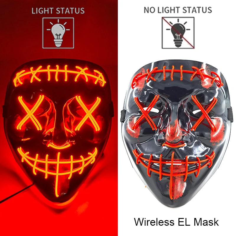 Masque Néon Lumineux EL – Halloween, Cosplay et Purge Effrayant pour Adultes