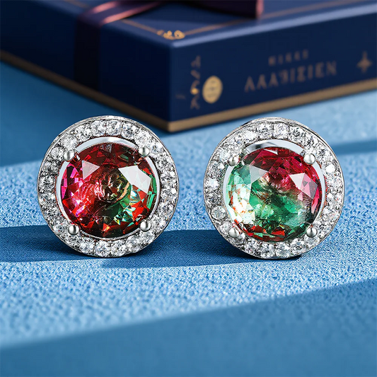 Boucles d'oreilles de luxe en cristal rouge vert Zircon pour femmes, pierre ronde, Vintage, couleur argent, mariage, pierre de naissance, bijoux cadeau