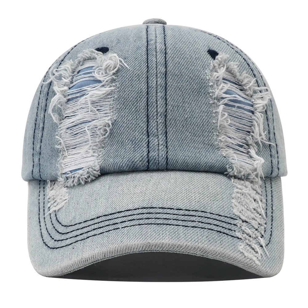 Casquette Baseball Denim Déchirée Unisexe Snapback Hip Hop Streetwear Protection Solaire 2024