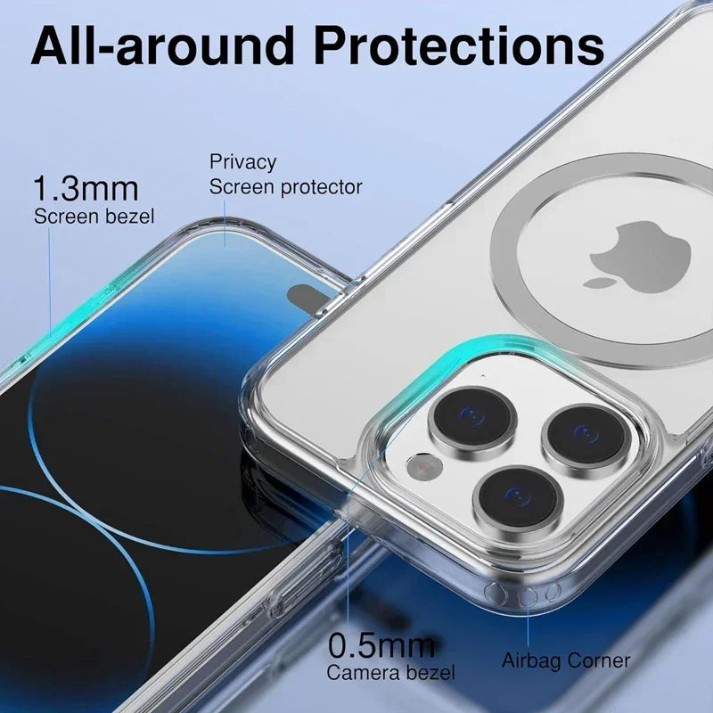 Étui Transparent Magnétique PSWWSP – Protection Complète Anti-Rayures et Antidérapante pour iPhone 16 / 15 / 14 / 13 / 12 / 11 Pro Max / Plus / Mini / XS / XR