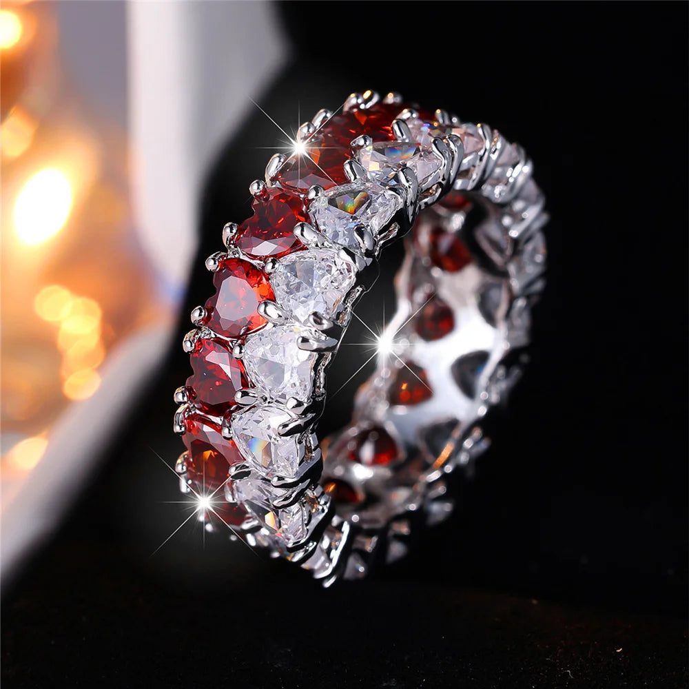 Bague de Luxe en Forme de Cœur pour Femme, Blanc, Vert, Rouge, Vintage, en Argent, pour Document de Mariage, pour Patients