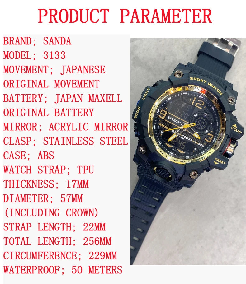 2022 Sanda Top Brand Sports Men's Watches Military Quartz Watch Man Waterproof Wristwatch For Men Clock Shock Relogios Masculino