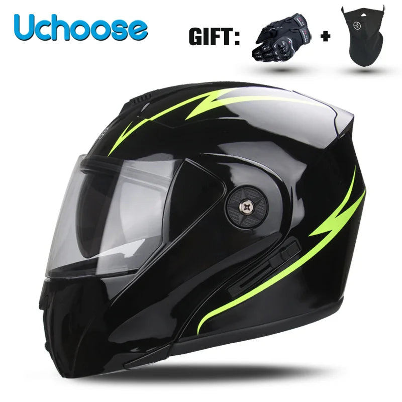 Uchoose-Casque de moto unisexe avec visière, double lentille, section transversale, certification DOT, casque de sécurité modulaire, casque à rabat