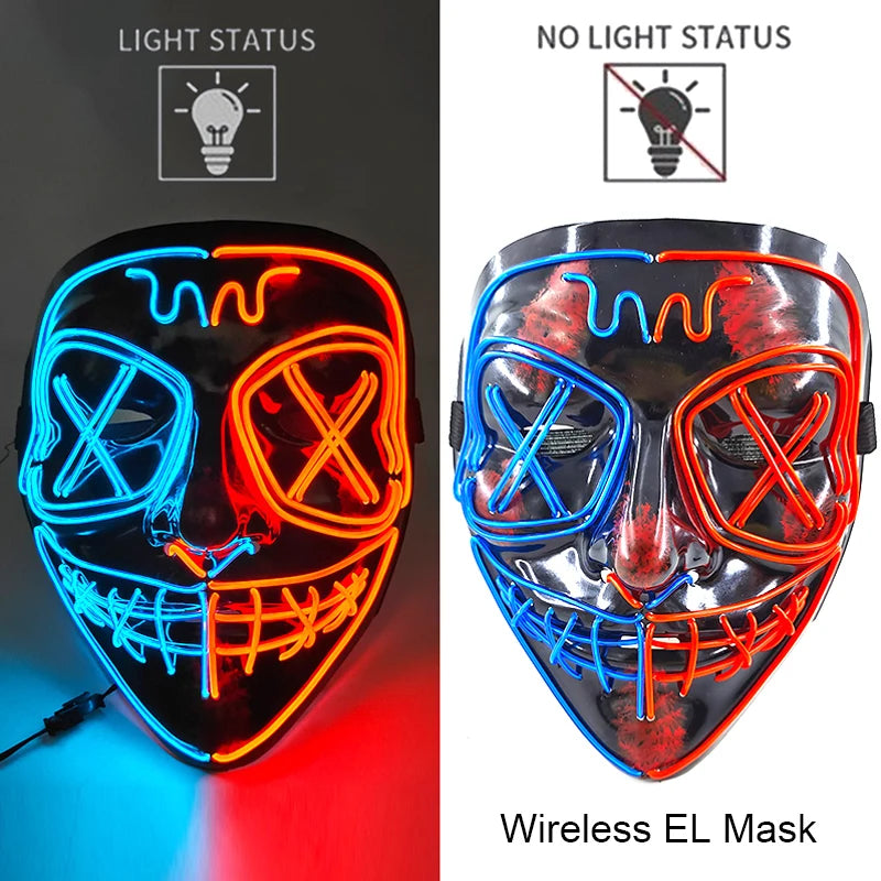 Masque Néon Lumineux EL – Halloween, Cosplay et Purge Effrayant pour Adultes