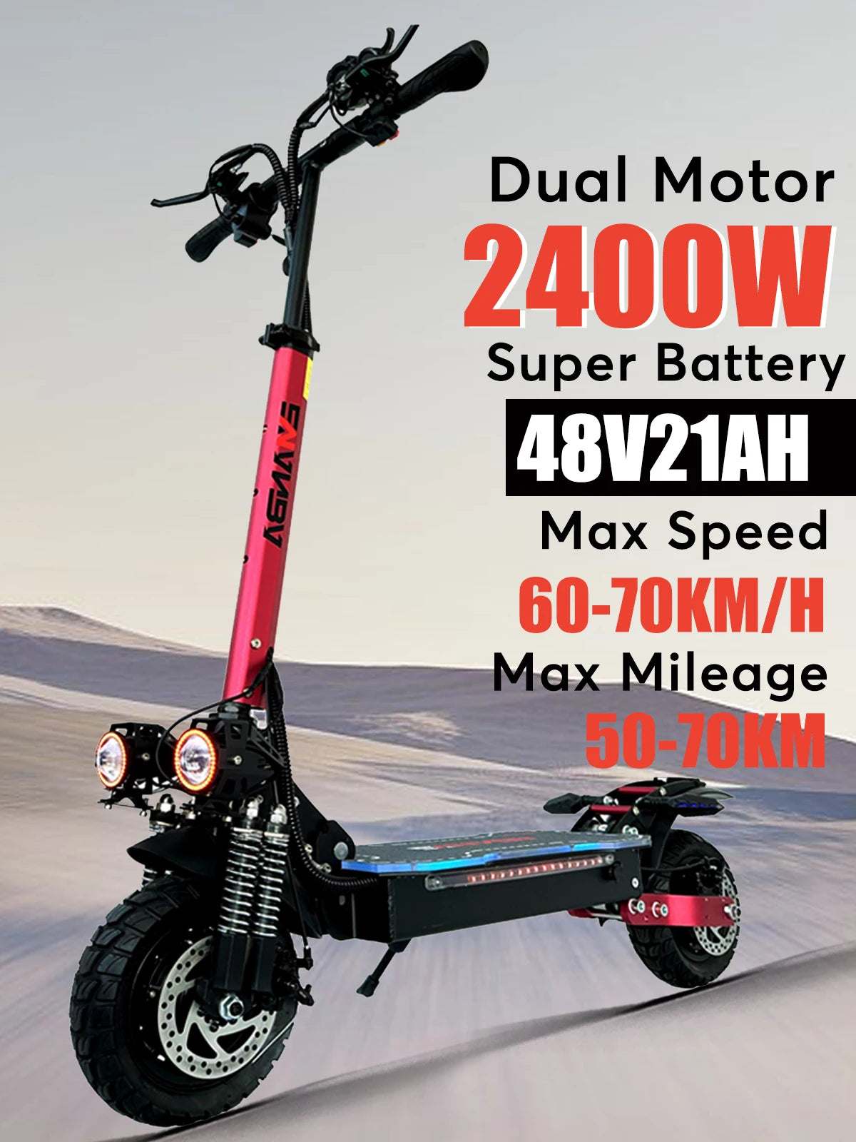 EU stock 2024 x6 2400w 48v 21ah dual motor 10 inch tyre electric scooter max speed 60-70km/h max range 50-70km