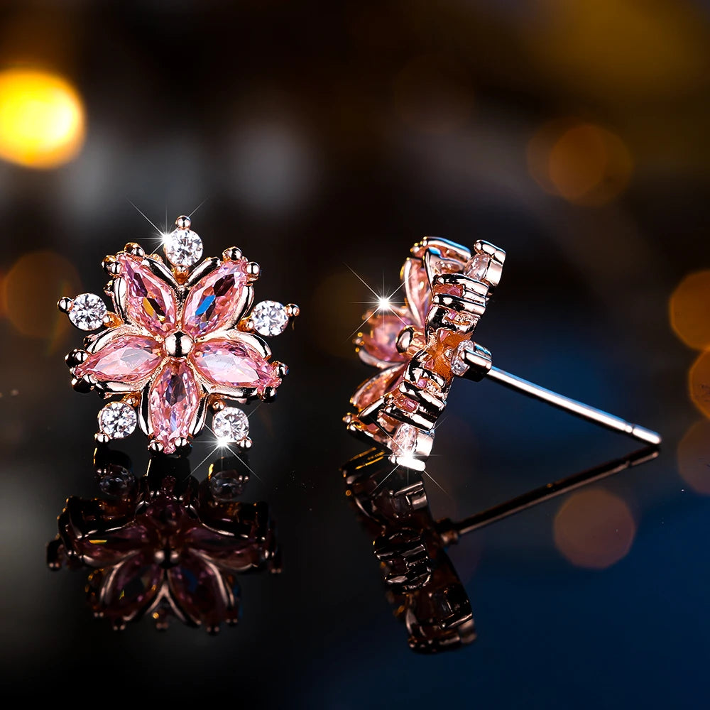 Boucles d'oreilles à tige flocon de neige en pierre pour femme, blanc, violet, mignon, vintage, document en or, bijoux de mariage