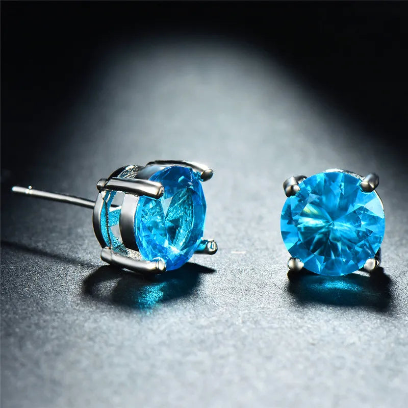 Boucles d'oreilles rondes en cristal rouge vert pour femmes et hommes, bijoux de mariage, arc-en-ciel mystique, feu, bleu, vert, Zircon, Double boucles d'oreilles