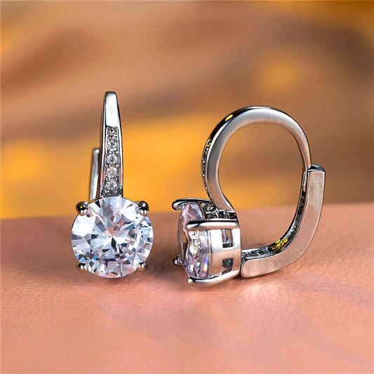 Boucles d'oreilles rondes en pierre blanche pour femmes, bijoux de mariage, cristal, classique, argent, document, femme, luxe