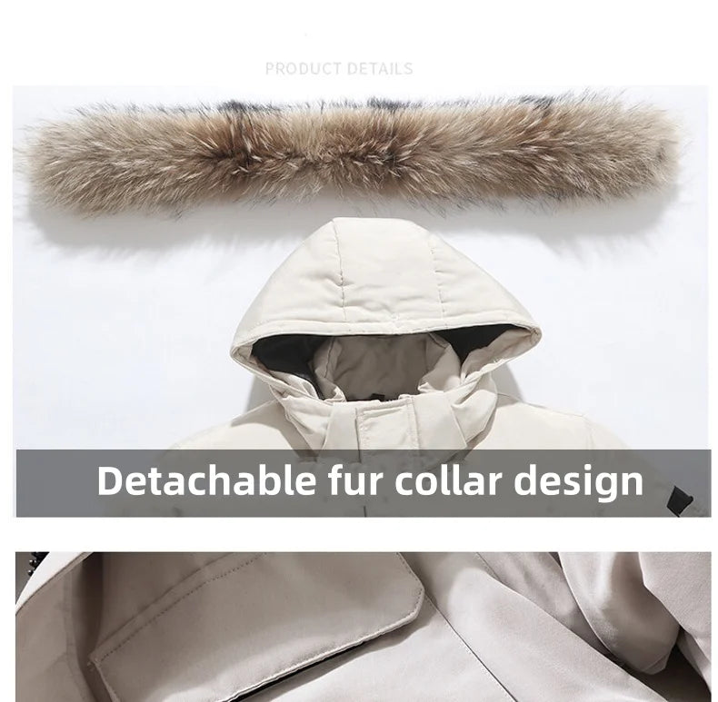 🧥 Doudoune Mixte en Duvet de Canard Blanc – Grand Col en Fourrure & Style Ski