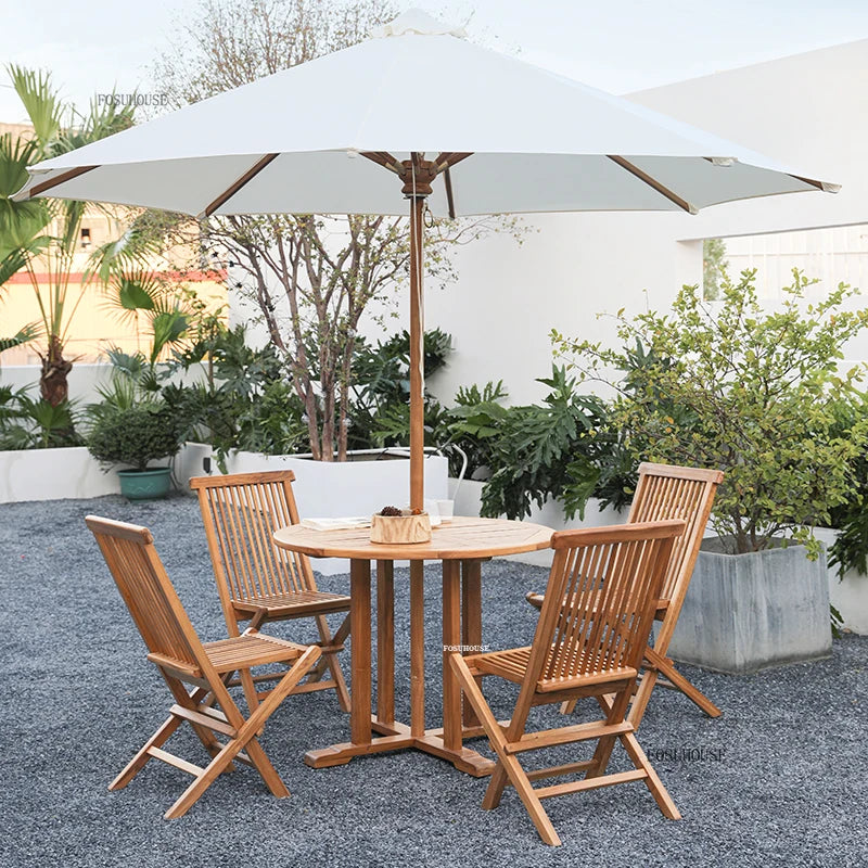 Meubles de Patio en plein air en teck nordique, ensemble d'extérieur, meubles de jardin de Villa, Table et chaises pliantes de loisirs, mobilier d'extérieur