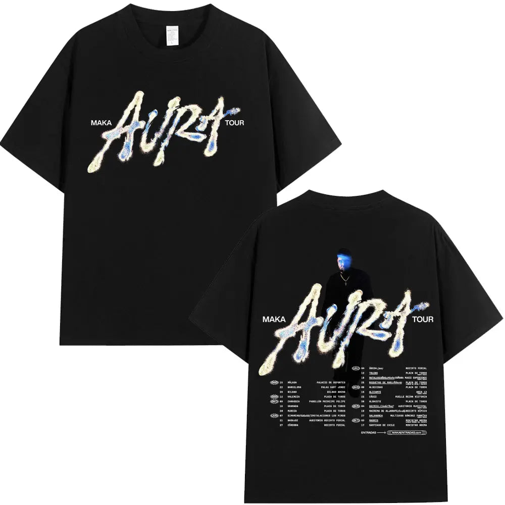 Rappeur Maka 2025 Aura Tour Merch T-shirts hommes femmes mode Vintage T-shirt décontracté coton col rond manches courtes T-shirt Streetwear
