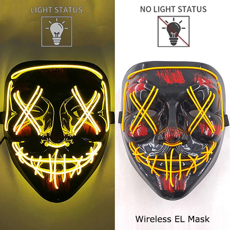 Masque Néon Lumineux EL – Halloween, Cosplay et Purge Effrayant pour Adultes