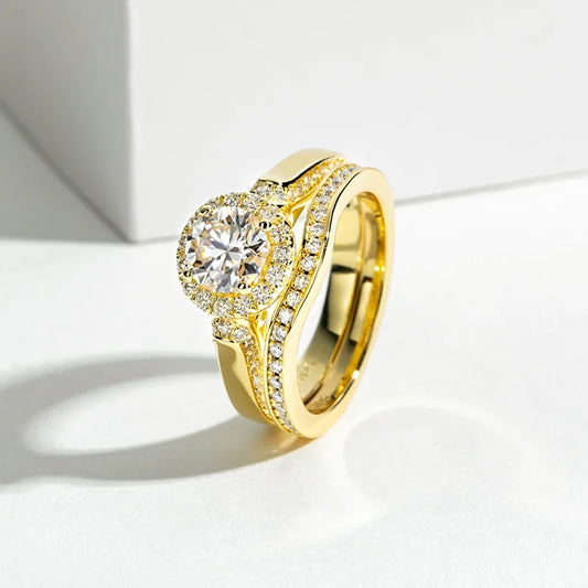 Bague de fiançailles couleur or pour femmes, en argent Sterling 925, 1 Carat, tout Moissanite