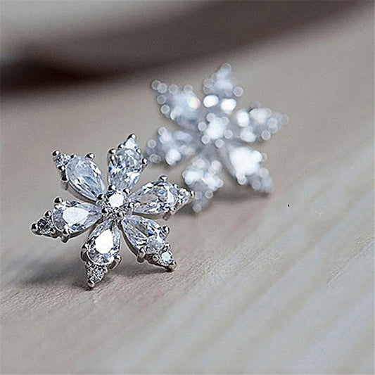 Boucles d'oreilles flocon de neige en pierre de Zircon blanc pour femmes, couleur argent, jolis bijoux de mariage pour femmes