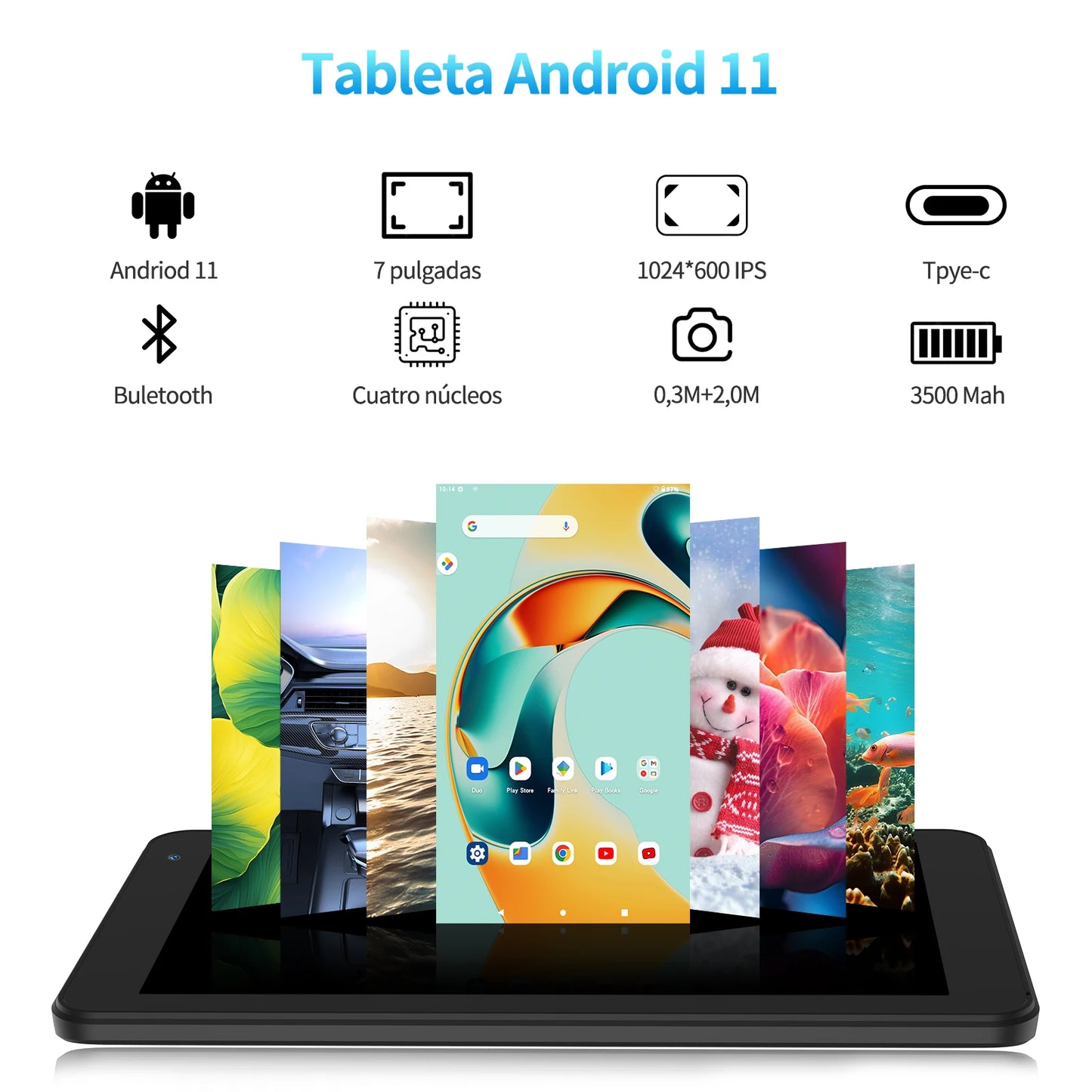 ITOM-Tablette PC de 7 Pouces, 32 Go, Android 11, avec Façades, Processeur Core, Écran HD IPS, Caméra pour Touristes, Wifi, avec Étui de Protection en PU