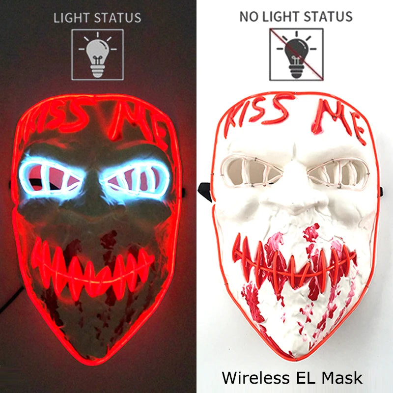 Masque Néon Lumineux EL – Halloween, Cosplay et Purge Effrayant pour Adultes