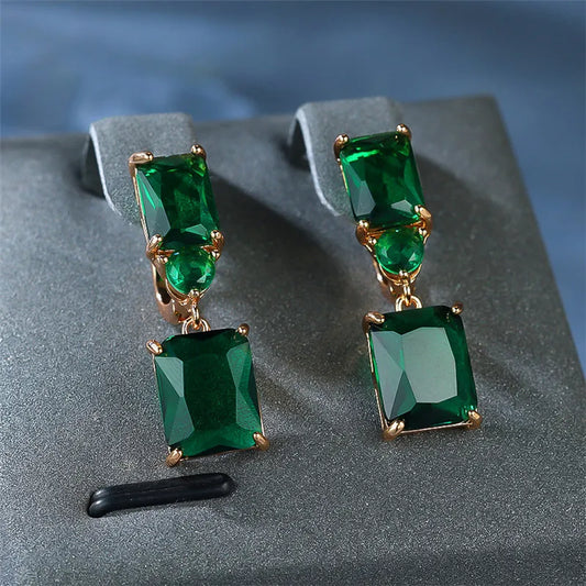 Boucles d'Oreilles Carrées en Clip Vert pour Femme, Bijoux Mignons, Vintage, en Or, pour Document de Mariage