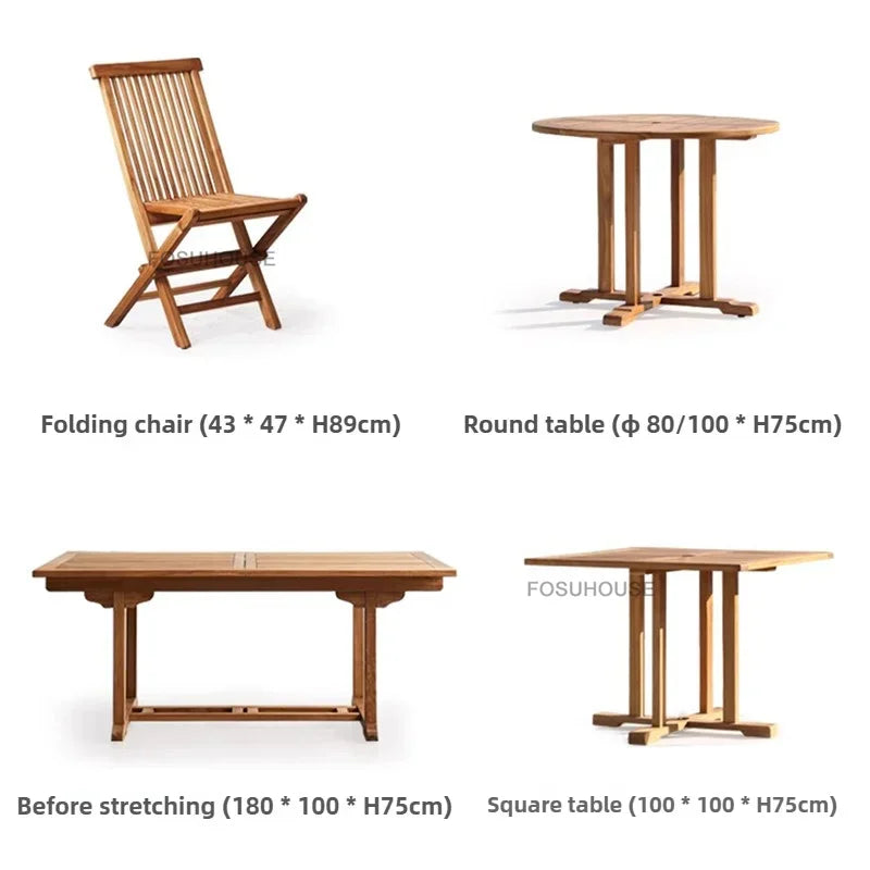 Meubles de Patio en plein air en teck nordique, ensemble d'extérieur, meubles de jardin de Villa, Table et chaises pliantes de loisirs, mobilier d'extérieur