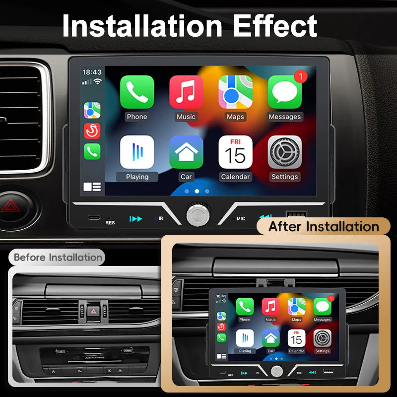 Autoradio Hippcron 1DIN 7" IPS – Android Auto & CarPlay Sans Fil, Bluetooth, Mirror Link, Chargeur Type-C
