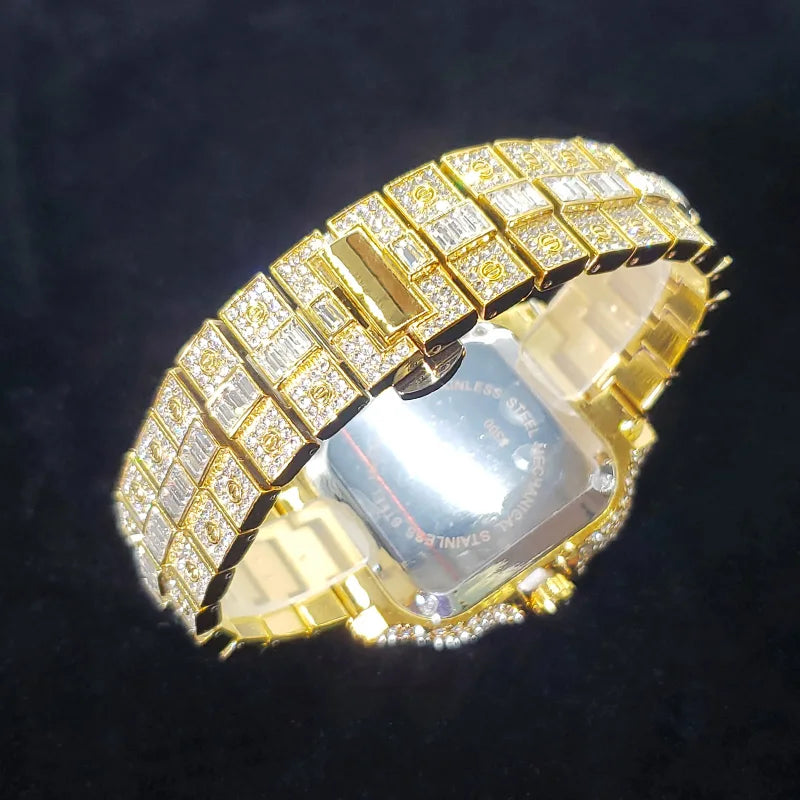 Montre en diamant de luxe pour hommes, montres numérotées colorées carrées glacées, bijoux Hip Hop Bling, Reloj zones bre pour la fête, nouvelle mode, 2025