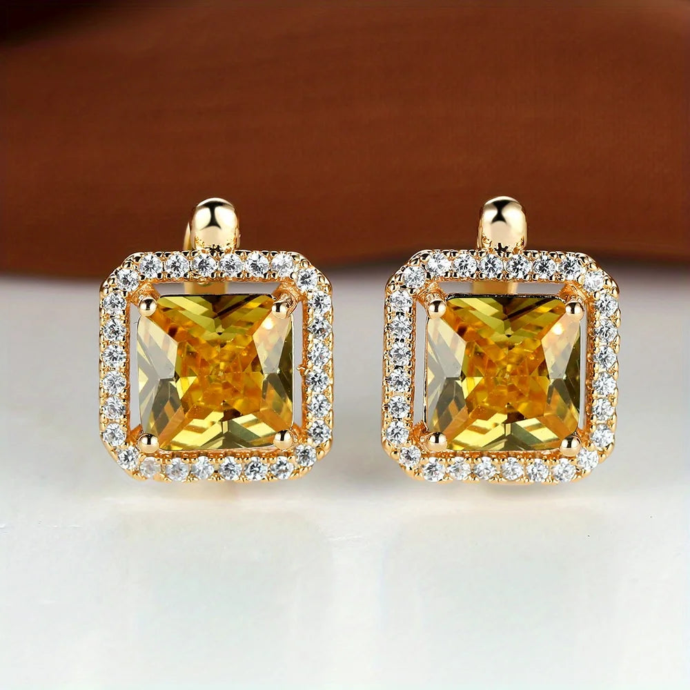 Boucles d'oreilles carrées en pierre verte et Zircon pour femmes, jolies boucles d'oreilles en pierre de naissance en cristal, style Boho, couleur or, petites boucles d'oreilles pour femmes, bijoux