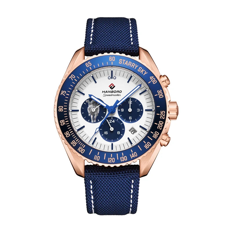 HANBORO Herren-Automatikuhr, Luxusuhren, Militär, mechanische Armbanduhr, 50 m wasserdicht, Nylonarmband, Monat, Woche, Datum, 24 Stunden
